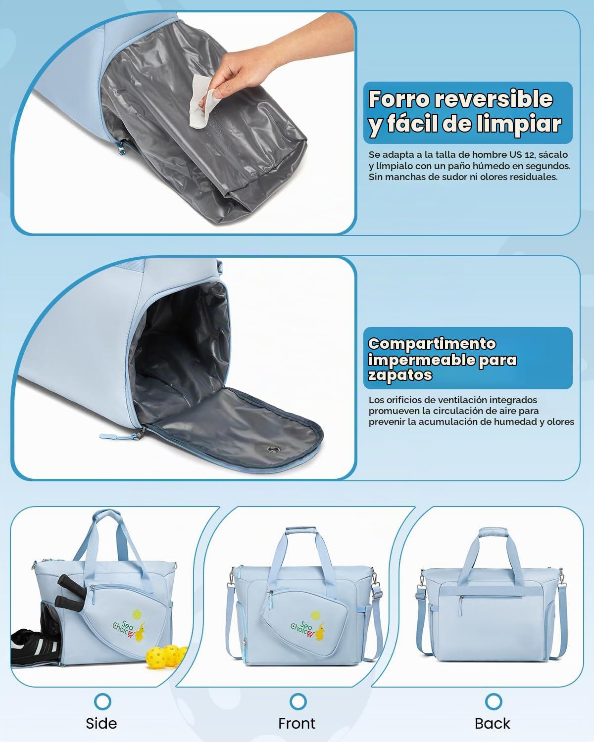 Sea choice Bolsa de Pickleball Bolsa de Gimnasio con Compartimento para Zapatos Ligera Bolsa de Viaje para Mujeres Hombres Compartimento para Palas Deportes Fin de Semana Equipaje de Mano