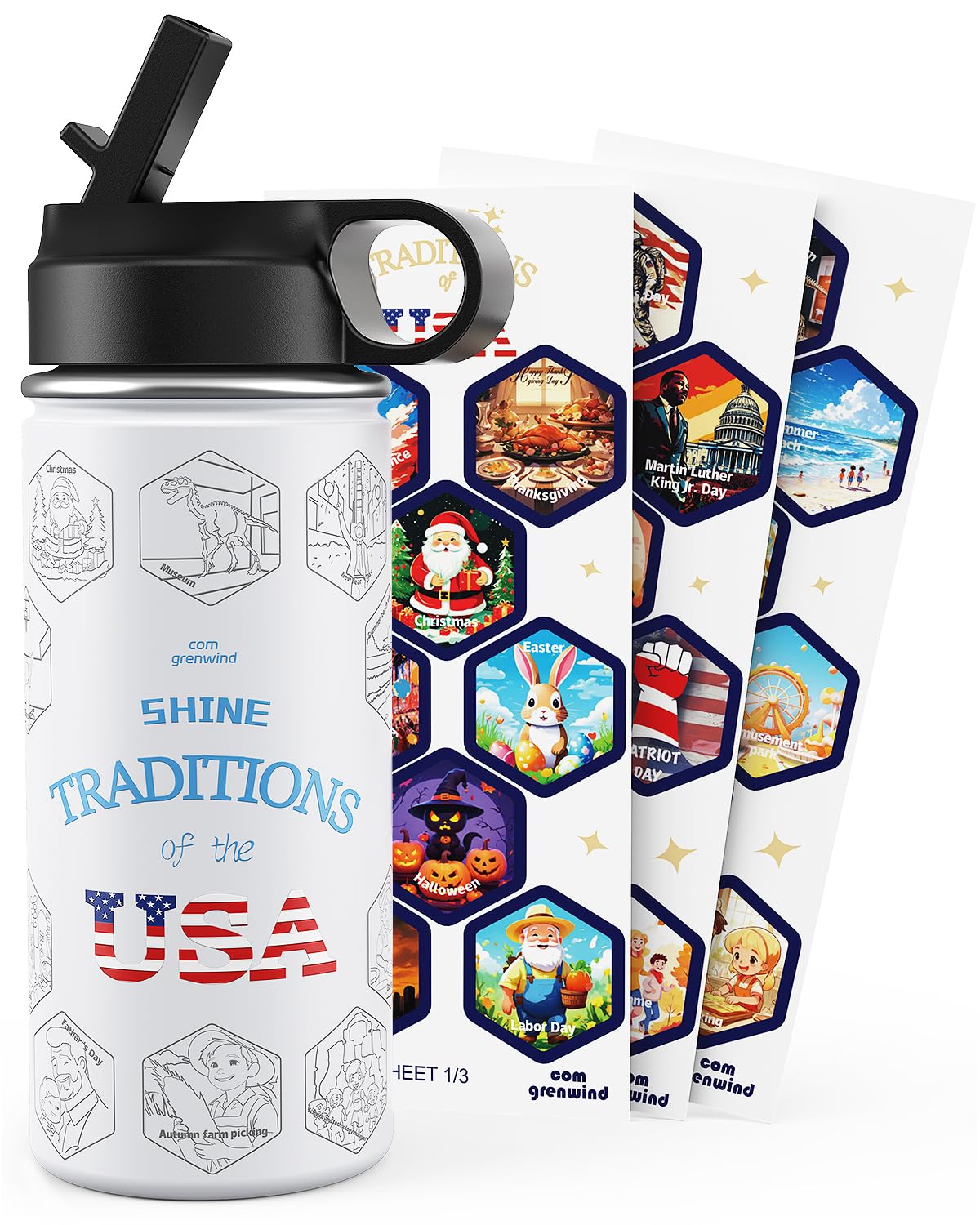 Kids Water Bottle 16 oz with Straw Lid Stainless Steel Insulated Leak-Proof Vacuum Bottle for Boys and Girls