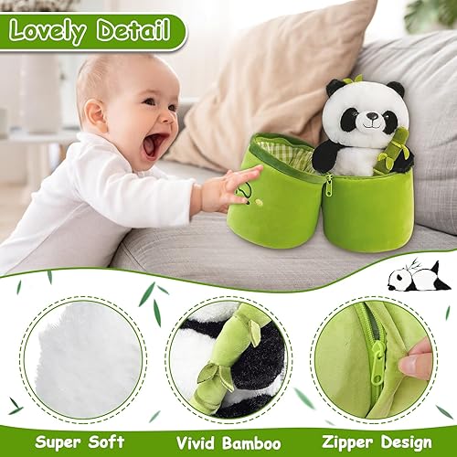 Miniatura 4 de Emoin Animales de peluche de panda de bambú de 11.8 pulgadas, tubo de bambú de panda, peluche de oso panda, muñeca panda, regalos para niños y niñas