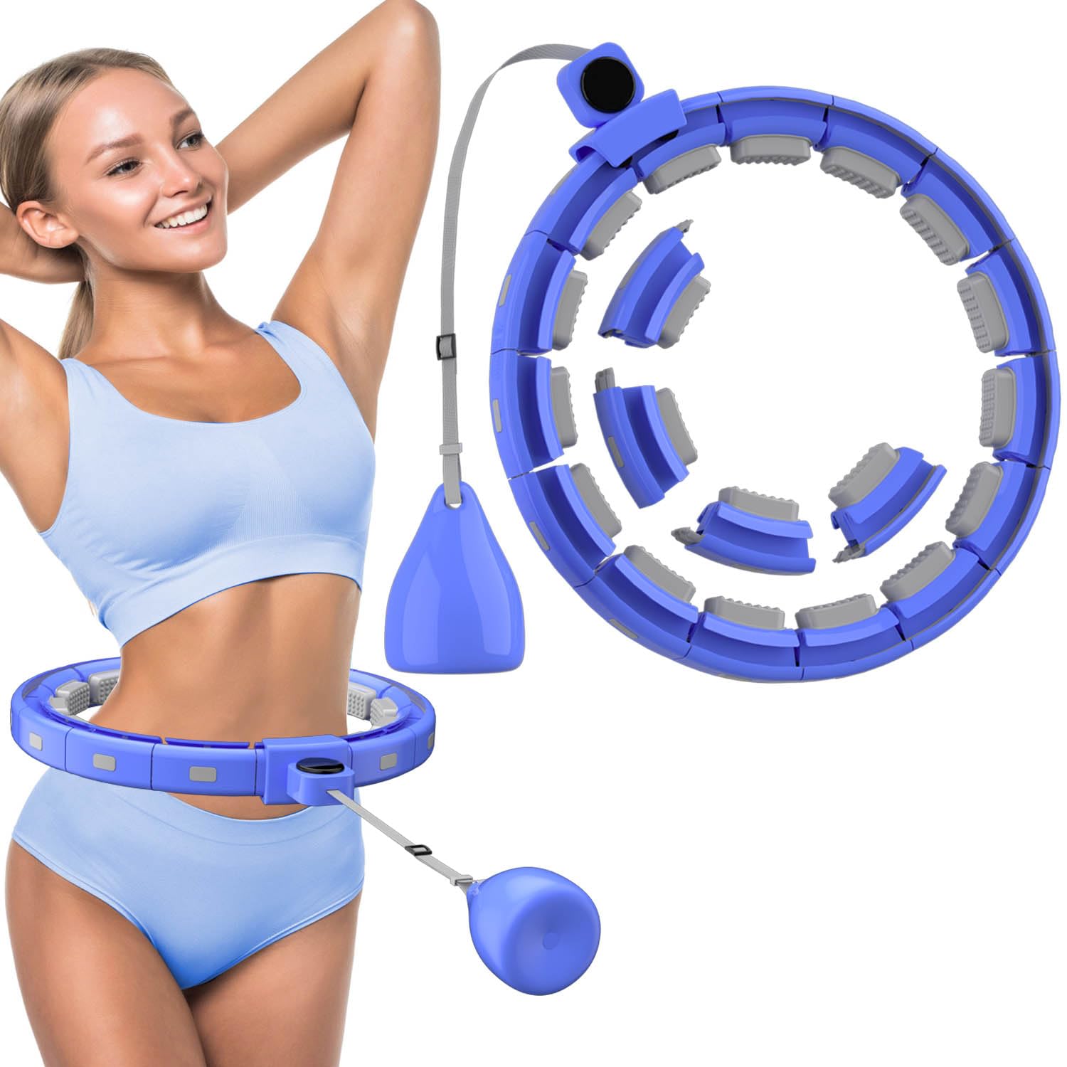 Hula Hoop Reifen Erwachsene, Hula Hoop mit Gewicht Kugel, Hoola Hoop zum Abnehmen, Hula Hoop Leise XXL 128CM, Hullahub Reifen, 18 Knoten, Einstellbar und Abnehmbar, Fitness Hula Hoop Reifen