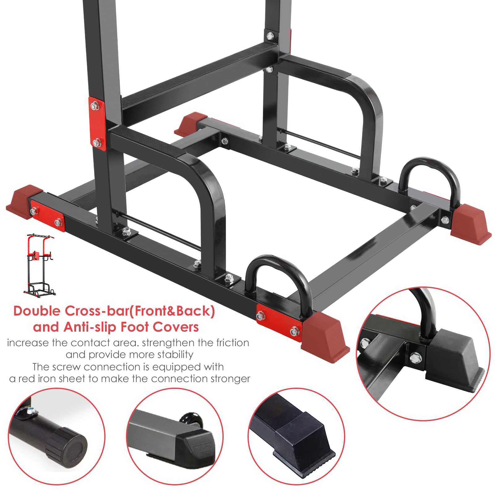 TLGREEN Multifunktionale Power Tower Dip Station Klimmzugstange Freistehend Höhenverstellbar von 158-220cm Home Gym Kraftstation Kraftturm Trainingsgerät für Zuhause Pull Up Bar