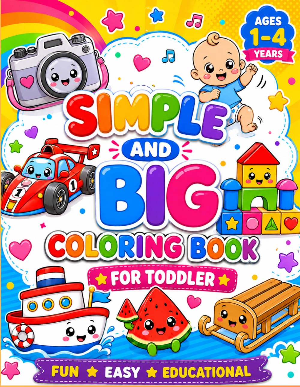 Simple & Big Coloring Book for Toddler: 100+ Easy And Fun Coloring Pages For Kids, Preschool and Kindergarten
