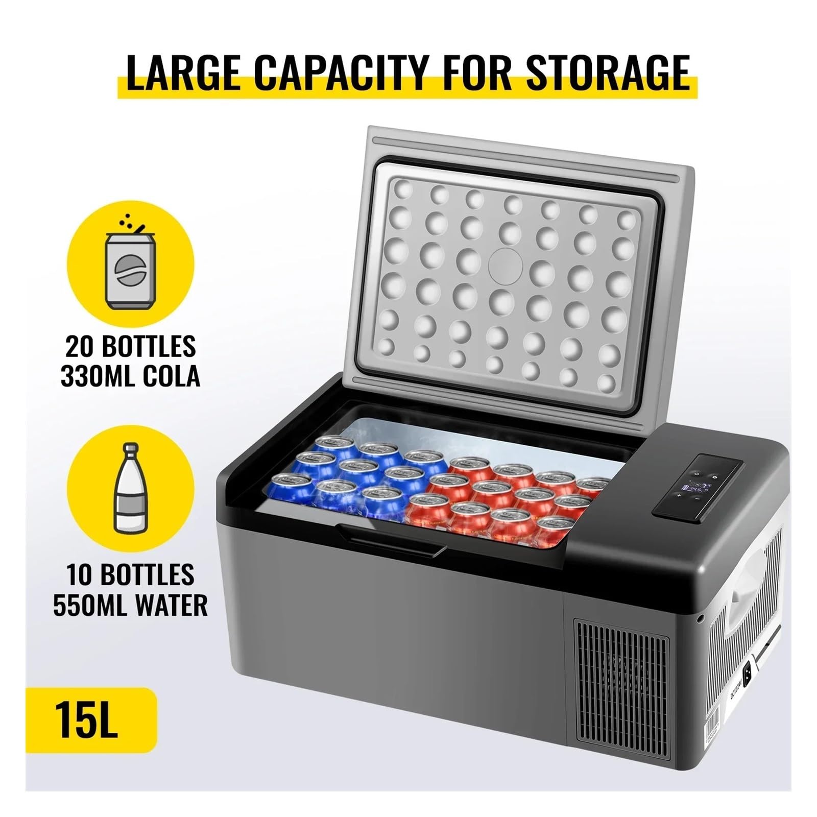 Refrigerador for automóvil de 16 Cuartos (15 litros) de enfriamiento rápido, 12 V, 12/24 V CC y 100-240 V CA