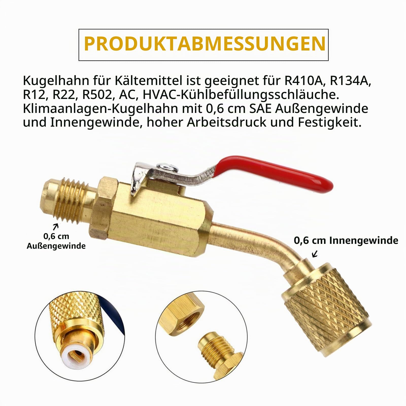 Klimaanlagen-Kugelhahn, 6 Stück Kältemittel-Winkel-Kompakt-Kugelhahn, Passend Für R410a R134a R12 R22 R502 AC HVAC-Kälte-Füllschläuche