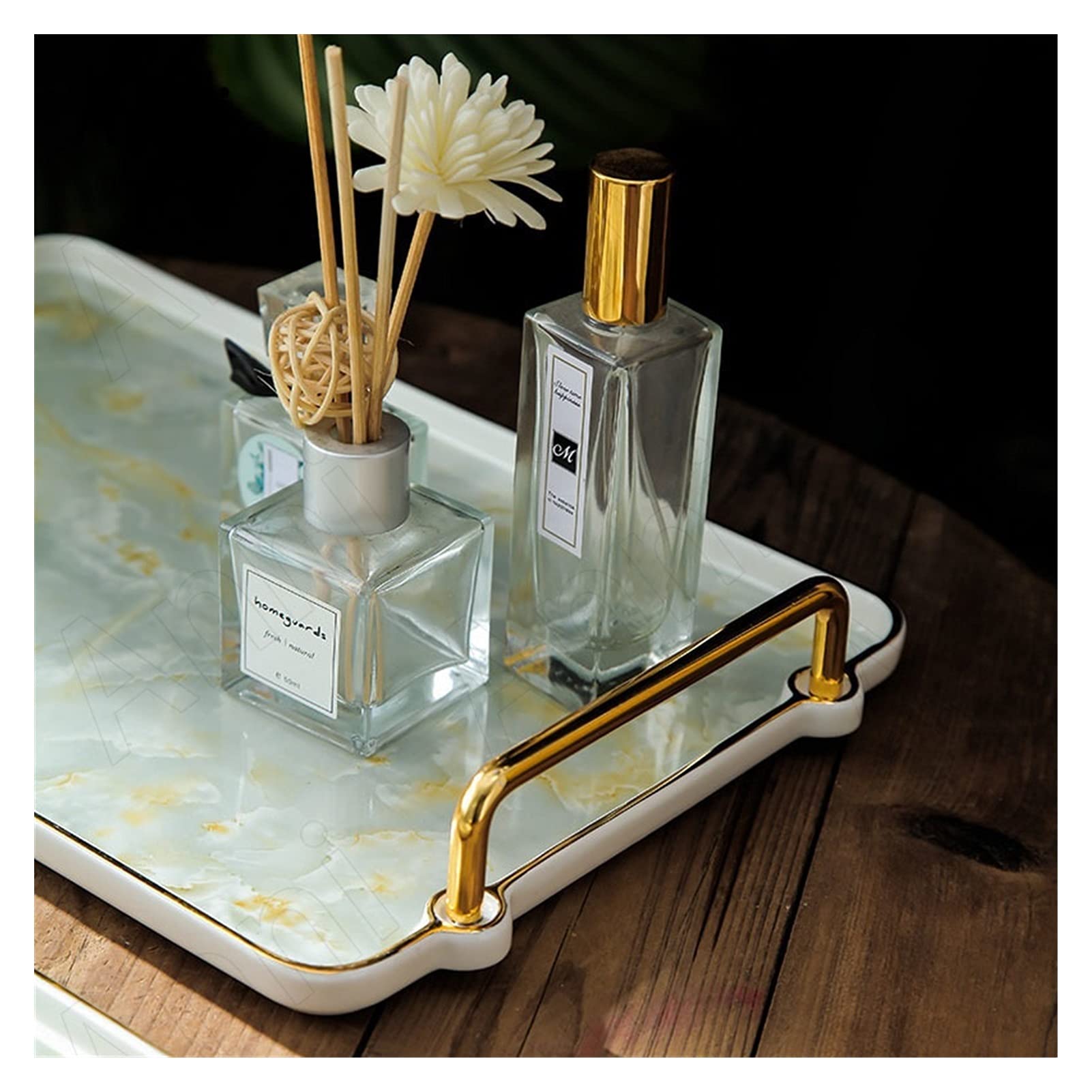 Bandejas Bandejas de Almacenamiento de cerámica Pintura Moderna Americana Placas de té Placas de Postre Joyería Joyería Cosmética Pantalla Bandeja Tray (Color : A-39x22cm)