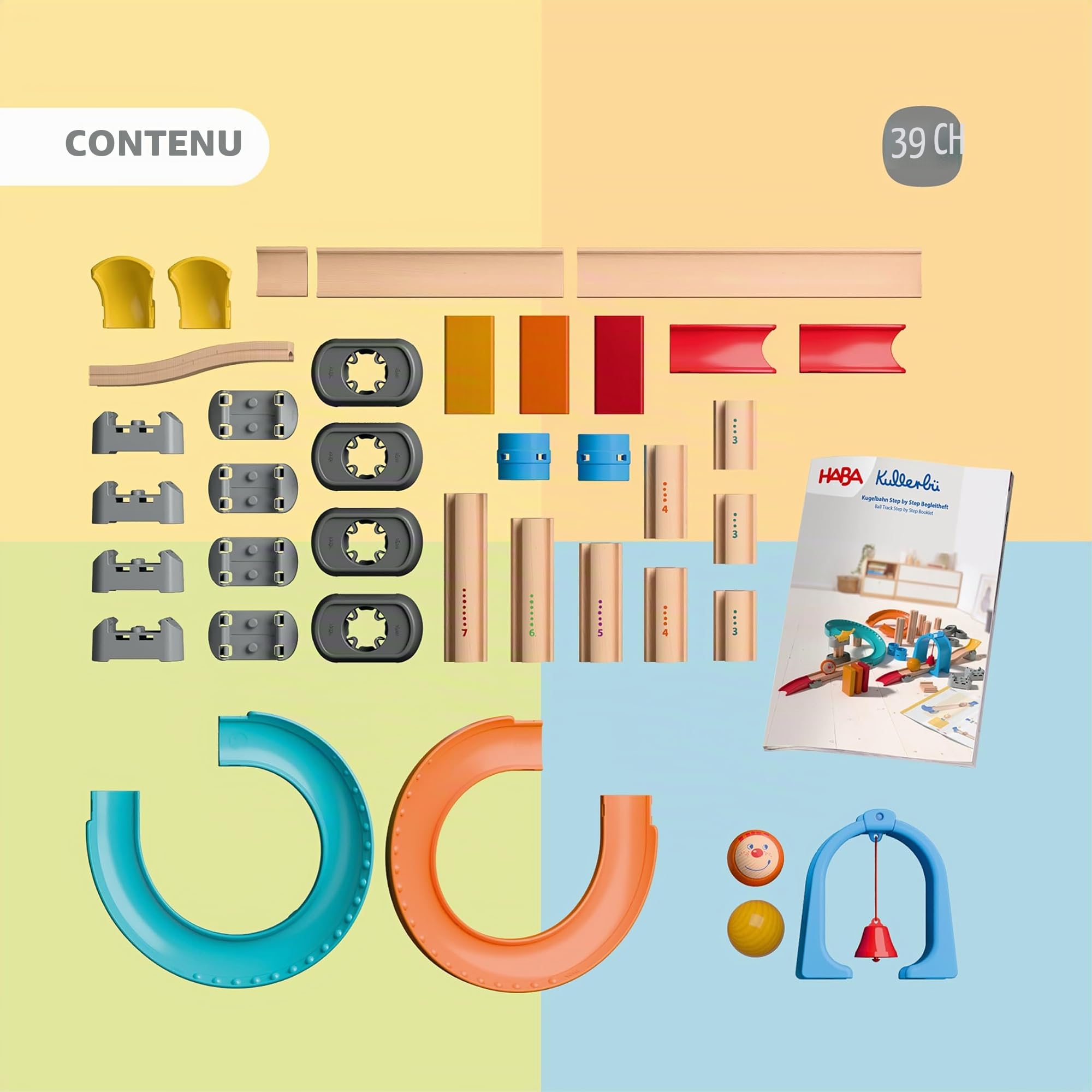 HABA Kullerbü Piste à Billes Step-by-Step - Système à clics astucieux pour Un Plaisir Stable - À partir de 12 Mois - Combinable avec Tous Les Circuits Kullerbü - 2012252001