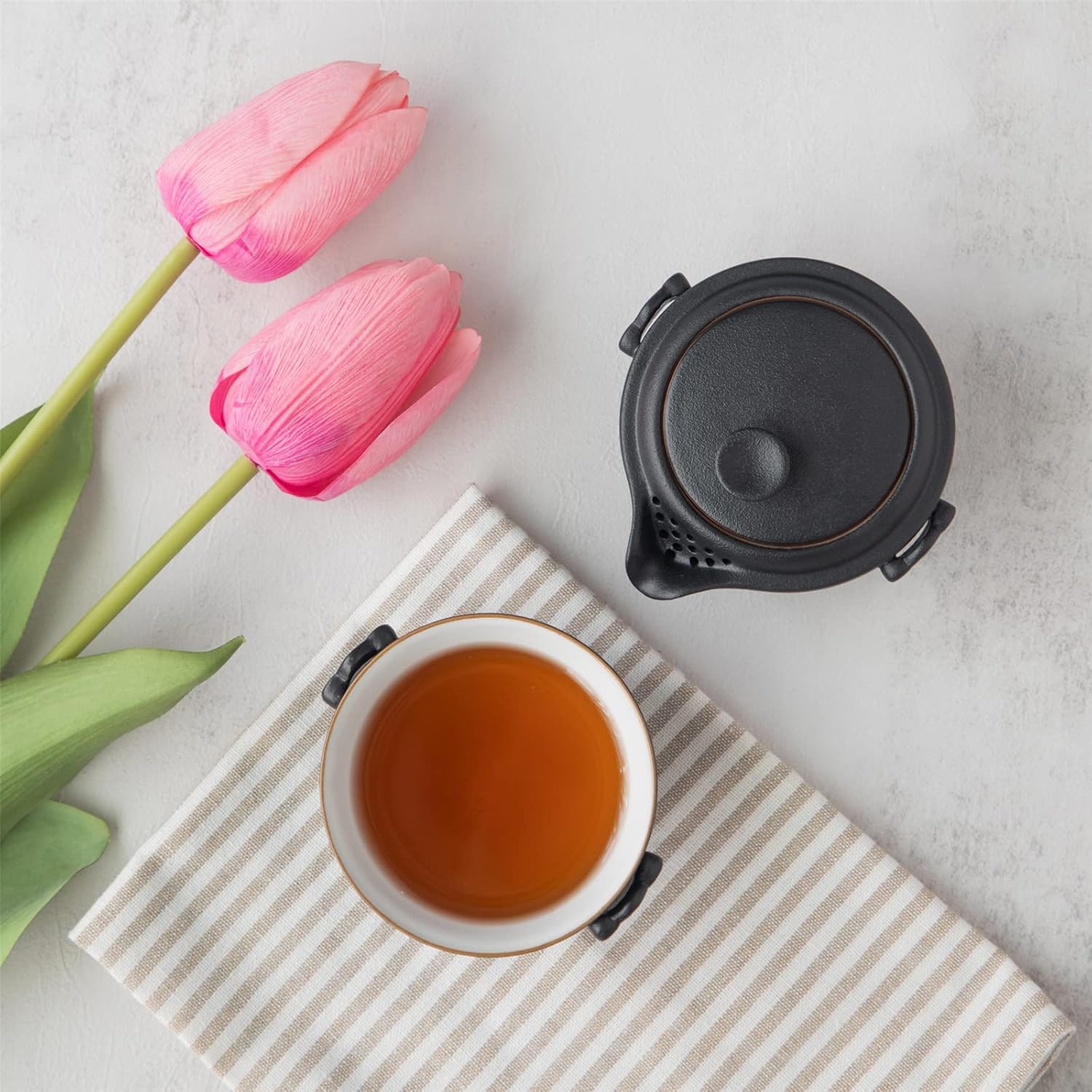 HEER Ceramic Travel Gaiwan Gongfu Tea Set for One, Black