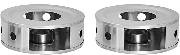 NewlineNY Stainless Steel Coffee Tea Warmers, Dual 6 Inches Circular Herb Tea Light Food Warmer Set Candle not Included
