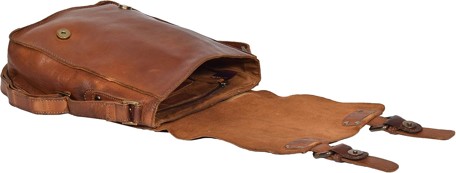 Mens Small Leather Cross Body Organiser Messenger Bag Flap Closure HOL995 Brown