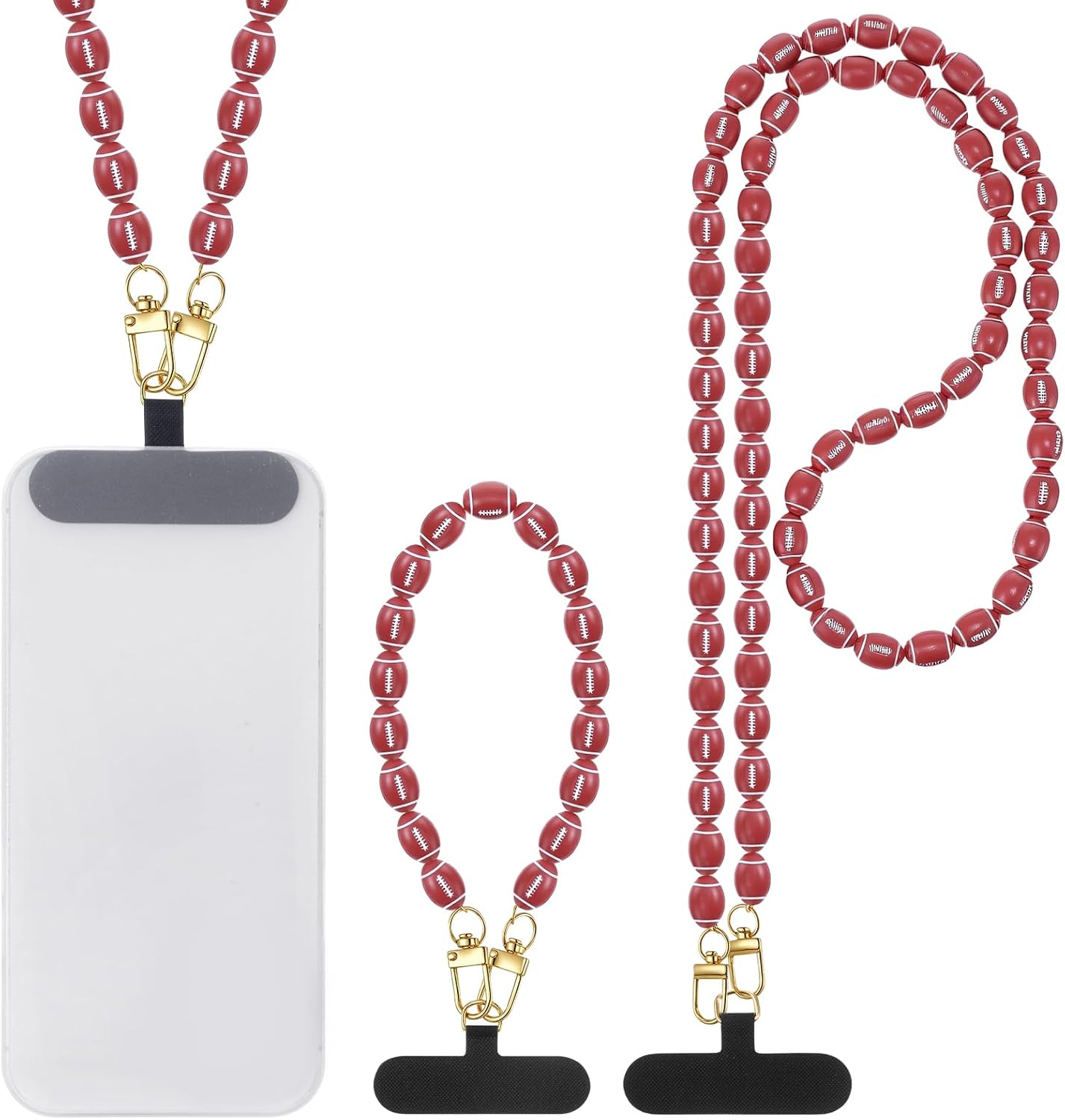 Weewooday 2 Pcs Beaded Football Phone Lanyard Football Phone Strap Wristlet Bracelet Crossbody and Wrist Rugby Chain for Purse, ID Badge, Sport Ball Lover