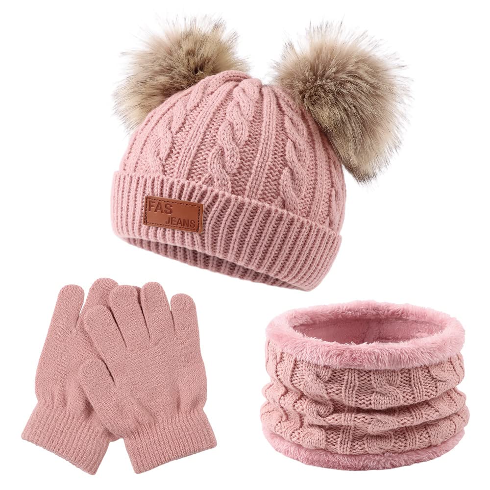 Yuoahcn Kids Winter Beanie Hat Scarf Gloves Set Knit Warm Toddler Winter Cap Gloves Neck Warmer for Boys Girls 1-8 Year