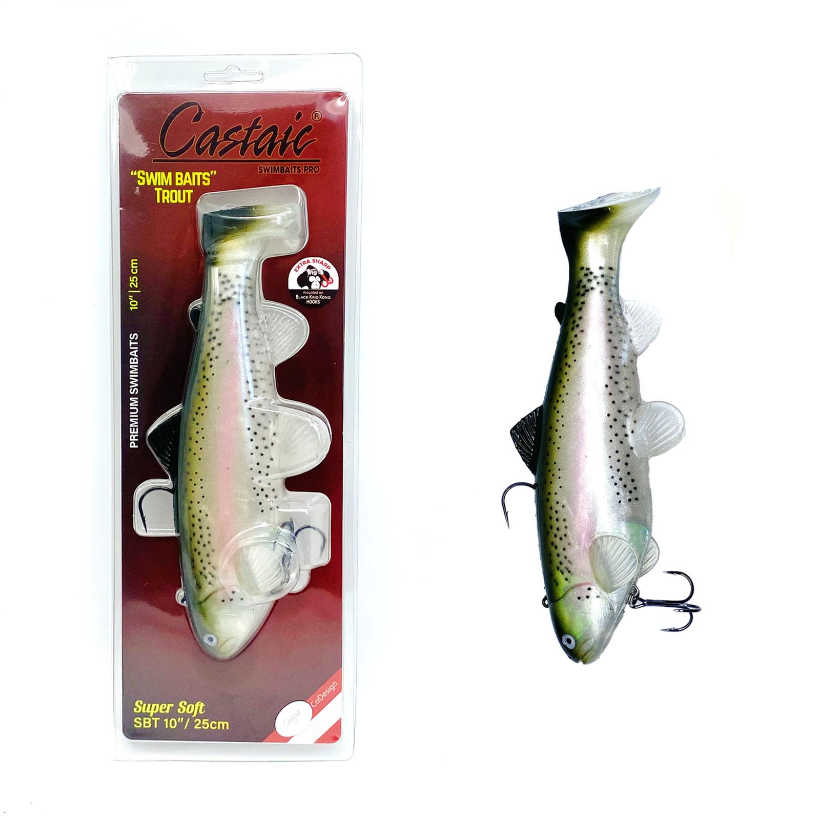 Castaic Multicoloured Super Soft Body Swimming Bait Artificial Trout Shape Fishing Lure with Pointed Crank Hook for Freshwater and Saltwater (Rainbow Ghost, 10 Inches) Sports & Outdoors