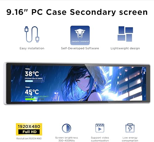 TZMRIT 9.16 Inch Universal LCD Screen Display for PC, Customizable ARGB Frame, Temperature Display Panel, Mini Monitor, with Preset & DIY Themes for Gaming PC Case/CPU Cooler (WH) - 2