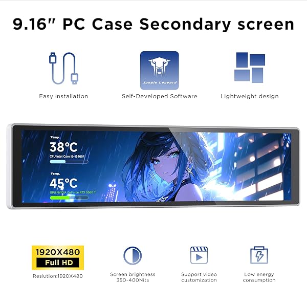 TZMRIT 9.16 Inch Universal LCD Screen Display for PC, Customizable ARGB Frame, Temperature Display Panel, Mini Monitor, with Preset & DIY Themes for Gaming PC Case/CPU Cooler (WH) - 2