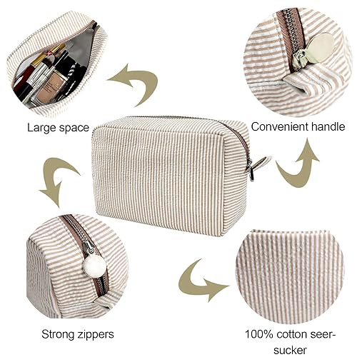 Miniatura 3 de GFU Bolsas de cosméticos para mujer, bolsa de cosméticos de sirsaca, bolsa de maquillaje a rayas, bolsa de maquillaje grande para mujeres, bolsa de