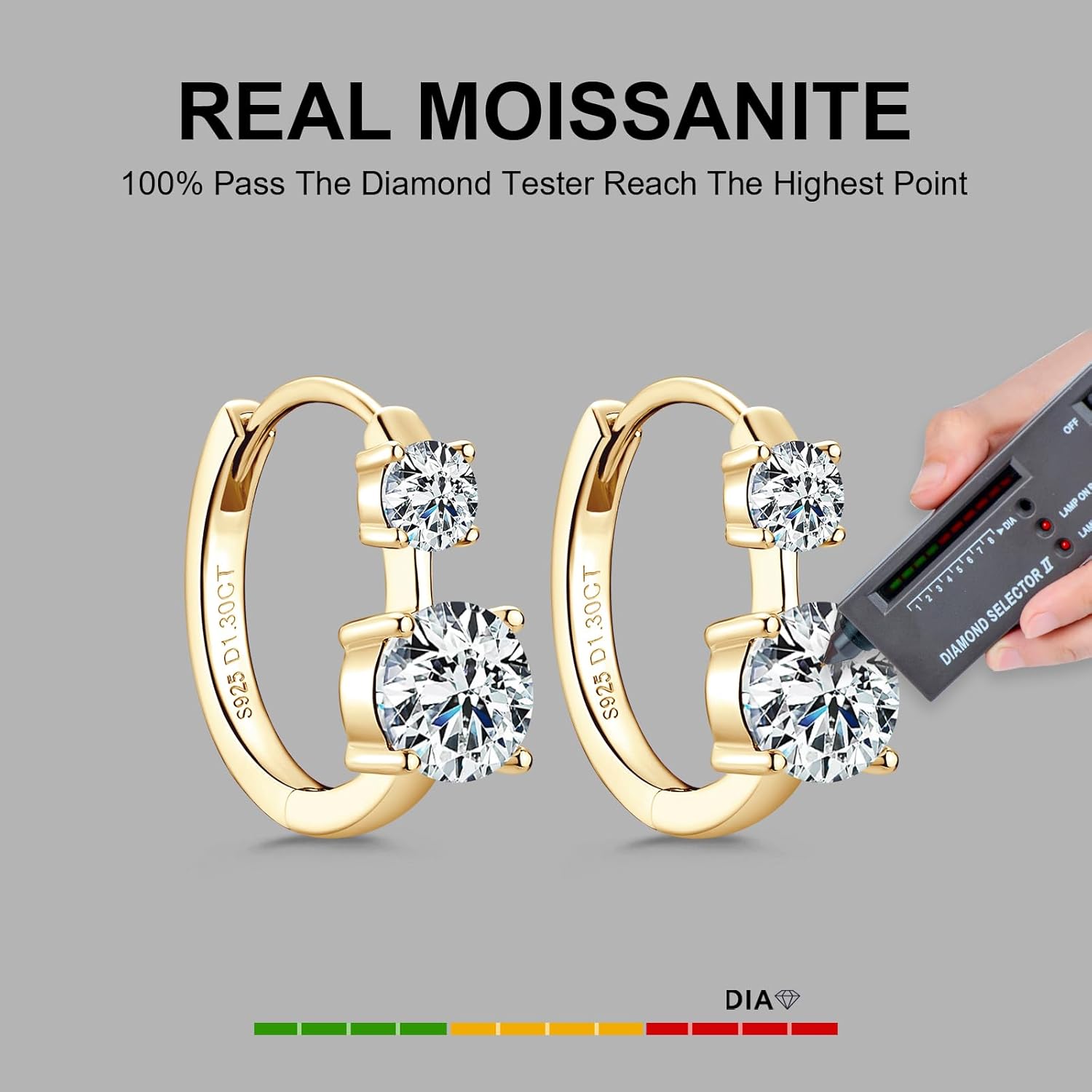 Moissanite Huggie Earrings for Women, 14K Gold Plated 925 Sterling Silver Hoop Earrings Hypoallergenic, 2.6Cttw D Color VVS1 Round Cut Moissanite Hoops Earring Jewelry Gifts for Women Men - Image 6