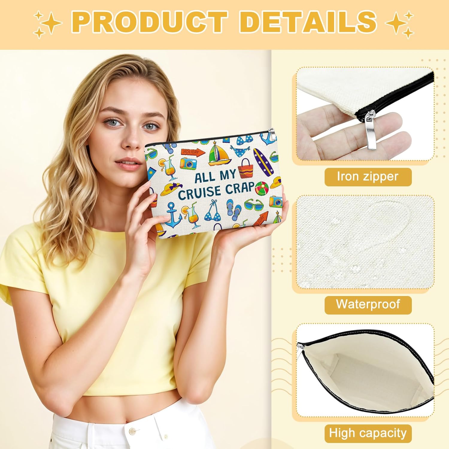 Mxrymvu Summer Vacation Gift Vacation Makeup Bag Cruise Lovers Gifts for Women Cruise Gifts Cosmetic Bags Beach Lover Gift for Christmas Birthday Graduation Travel Organizer Zipper Pouch - Image 2