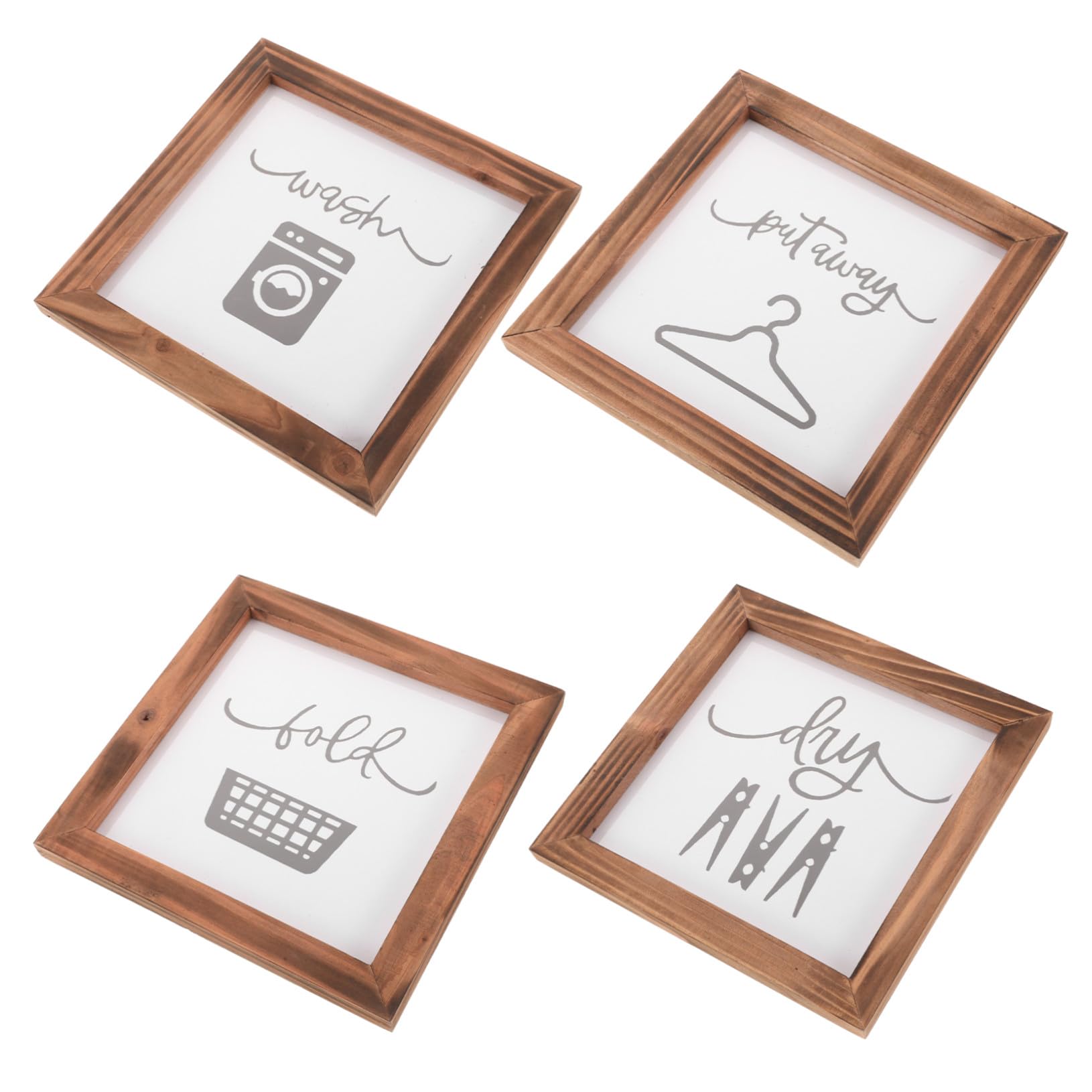 Panneaux muraux rustiques bois de buanderie avec cadre blanc lot de 4 Gatuida