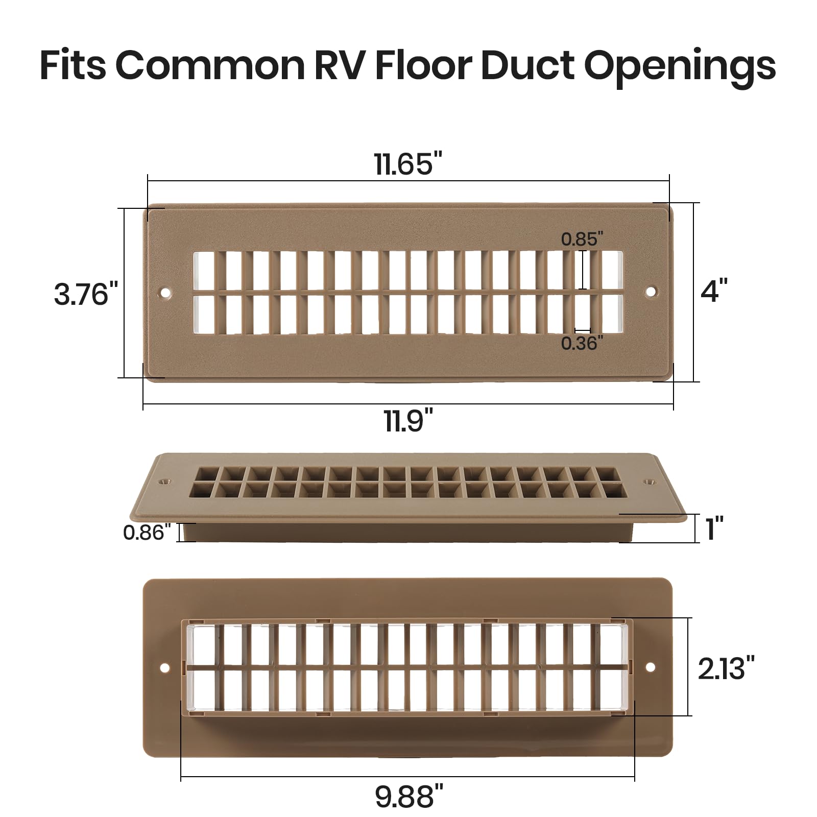 Calvana (2 Pack 2" x 10" Floor Register, Heavy Duty Steel Walkable Floor Vents for RV Trailer Motorhome Fifth Wheel Heating (Brown) - 3