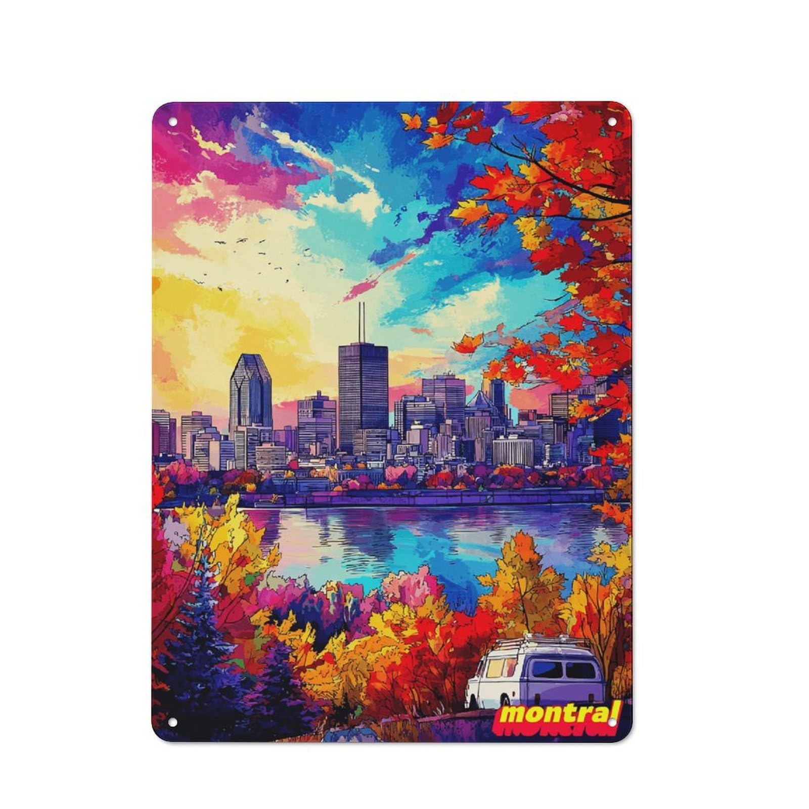 Junmoney Autumn Colors In Montreal Skyline -6 Classic Metal Plaque 40X30cm Featuring Bistro Wall Plaque For Kitchen, Cafe, Pantry Or Dining Room
