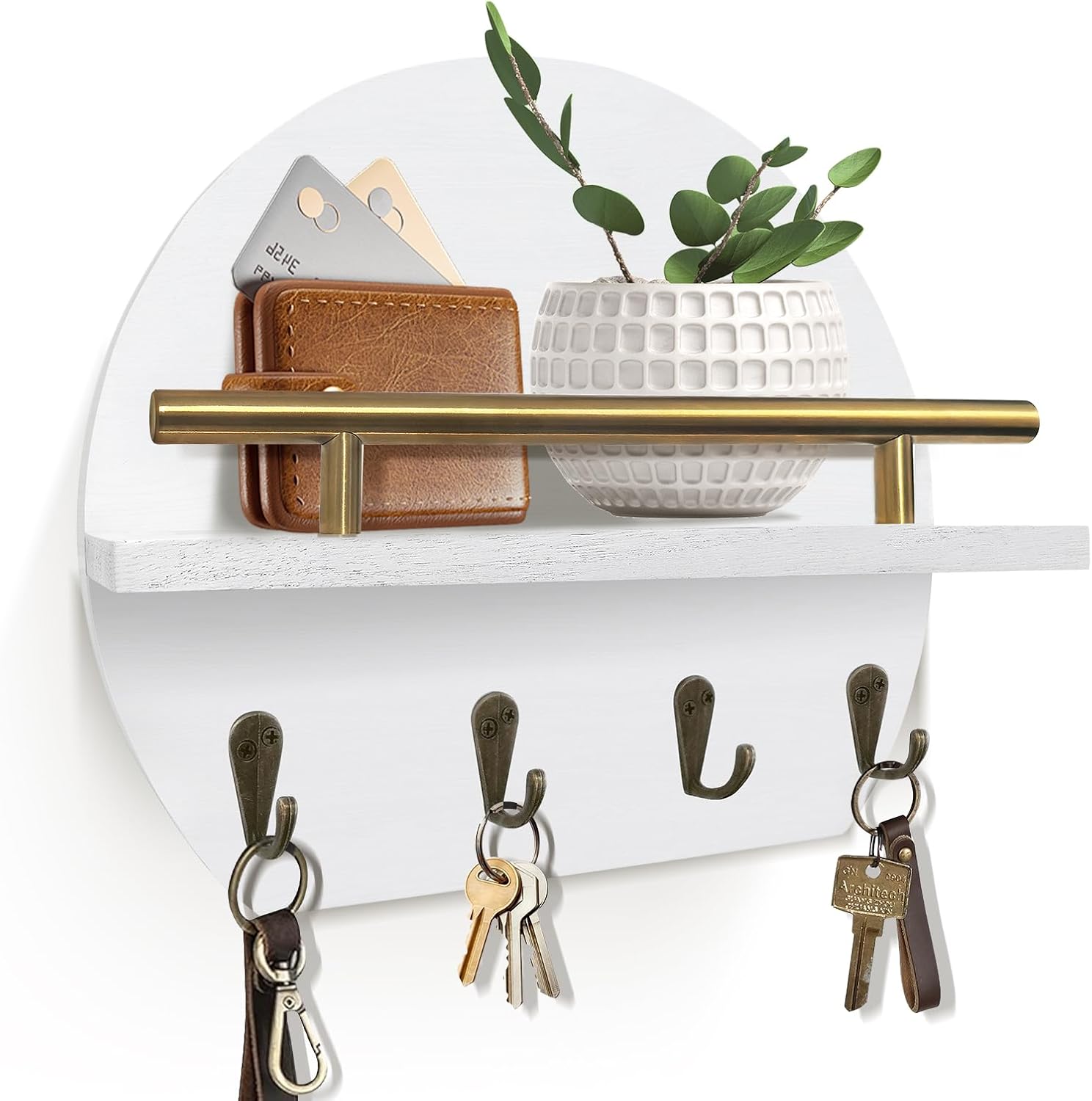 Key Holder Wall Mount Mail Organizer with Shelf & 4 Hooks, Semicircle Decorative Key Rack, Rustic Key Hanger for Entryway, Apartment Essentials, Home Decor Aesthetic Key Holder Wall Mount Mail Organizer with Shelf & 4 Hooks, Semicircle Decorative Key Rack, Rustic Key Hanger for Entryway, Apartment Essentials, Home Decor Aesthetic