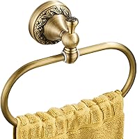 Flybath Oval Towel Ring Brushed Bronze Antique Brass - Durable Wall Mount Hand Towel Holder with Wave Carving Pattern