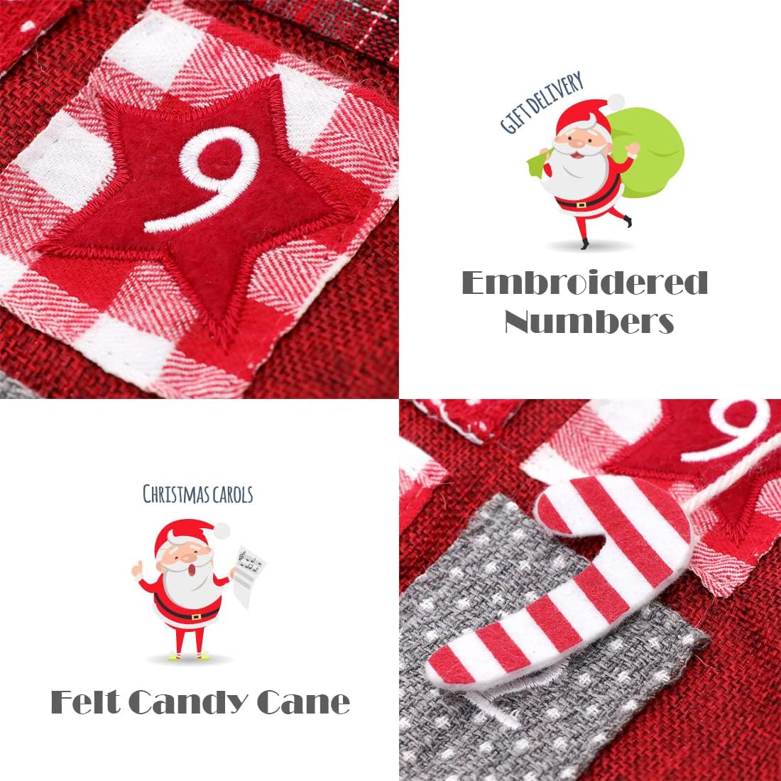 EDLDECCO 2022 Advent Calendar for Christmas Fabric 24 Days Countdown to Xmas Cloth Gnome Tomte Home Wall Hanging Holiday Decorations
