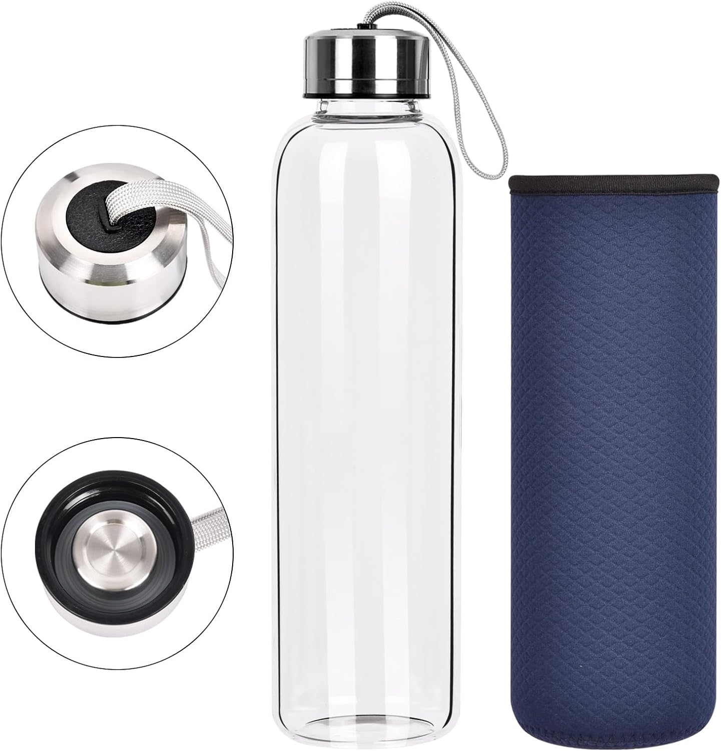 Glass Water Bottles 32oz with Drawstring, 1000ML Borosilicate Glass Drink Bottles Leakproof BPA-Free, Large Capacity for Coffee, Tea, Juice, Milk, Microwave and Dishwasher Safe (1-Pack, Blue) - Image 4