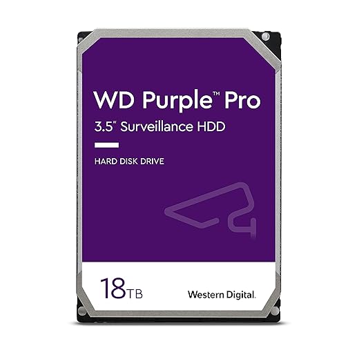 Western Digital 18TB WD Purple Pro Surveillance Internal Hard Drive HDD - SATA 6 Gb/s, 512 MB Cache, 3.5" - WD181PURP