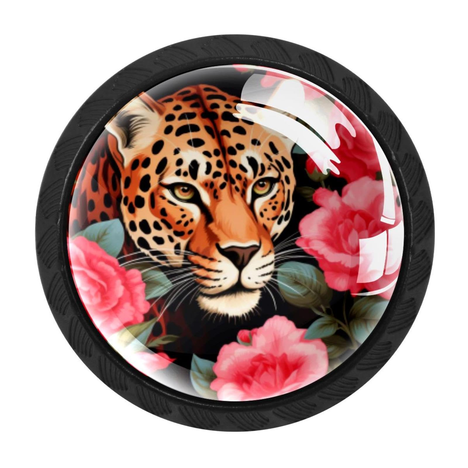 CHENZZZZ Rose Leopard Drawer Knobs Pull Handle Crystal Glass Circle Shape Cabinet Drawer Pulls Cupboard Knobs with Screws for Kitchen Cupboard Dresser Wardrobe etc