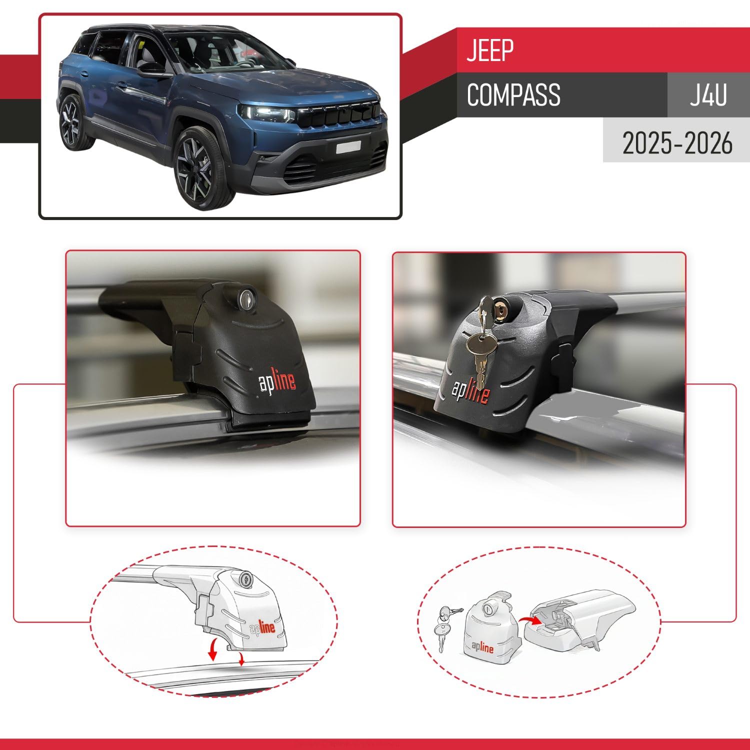 Kompatybilny z Jeep Compass (J4U) 2025-2026 model ACE-2 bagażnik dachowy bagażnik samochodowy bagażnik aluminiowy szary 2 pręty