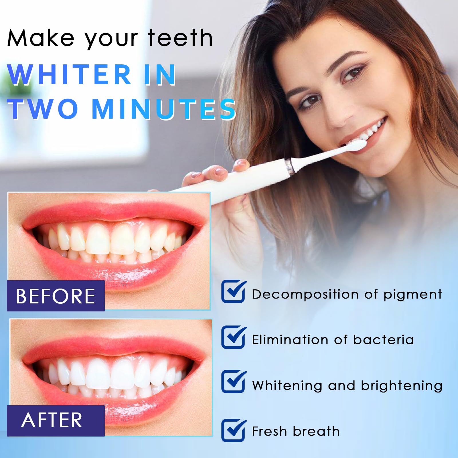 Polvere sbiancante per denti,50g agente sbiancante dei denti,olvere sbiancamento denti professionale,Usato per Sbiancare e pulizia dei denti e Alito Fresco