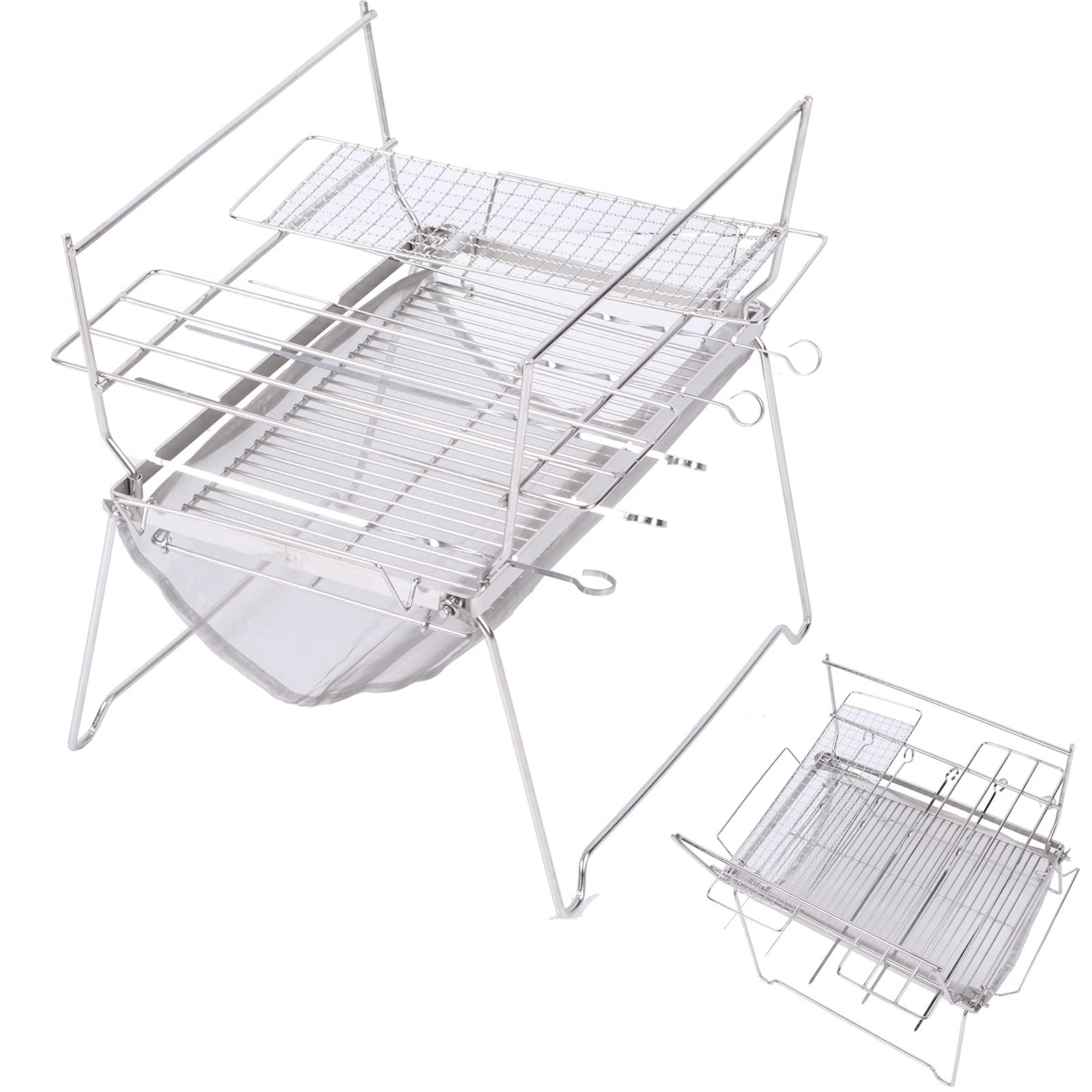 Griglia per falò pieghevole Griglia per barbecue portatile multifunzione in acciaio inossidabile per campeggio all'aperto Escursionismo Picnic Viaggi in spiaggia Avventure di
