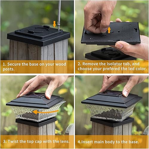 Miniatura 17 de HUYIENO Luces solares para postes de iluminación LED para exteriores, cubierta de valla, dos modos de luz, blanco cálido/blanco brillante, adecuado