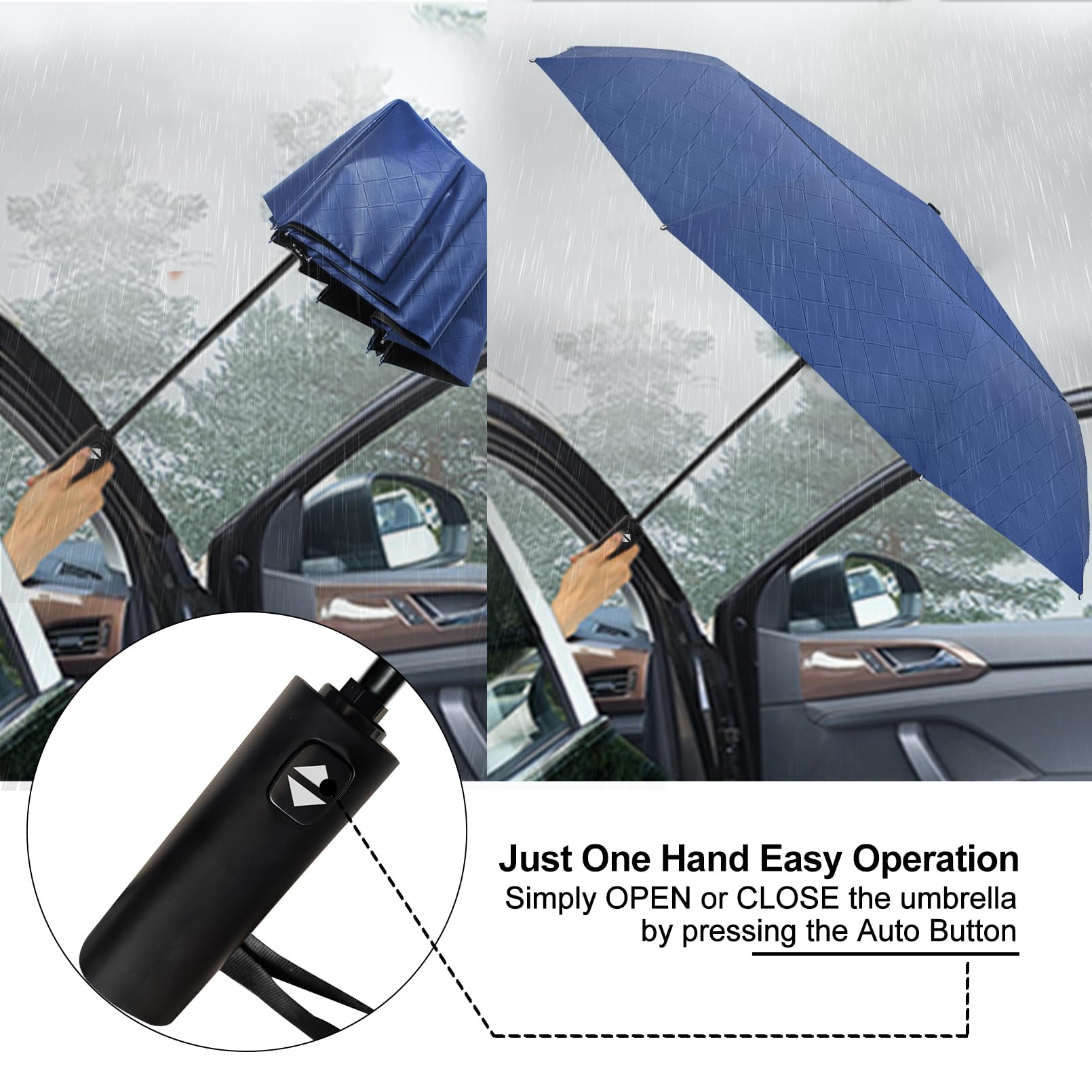 Satol Ombrello da golf grande antivento da 157 cm, 10 costole, grande ombrello pieghevole con apertura e chiusura automatica, per viaggi, protezione UV, sole e pioggia, ombrello portatile compatto per