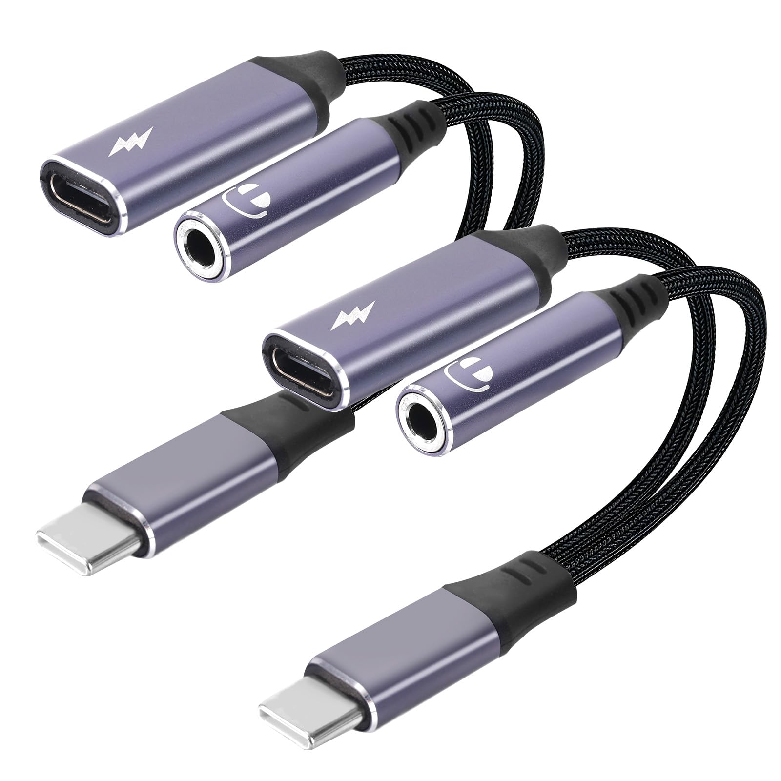 2 Pezzi Adattatore Audio da USB-C a Jack 3,5mm con Ricarica Rapida PD da 60W, Jack Cuffie DAC 2-in-1 per iPhone Gaming Auto AUX e Altro USBC