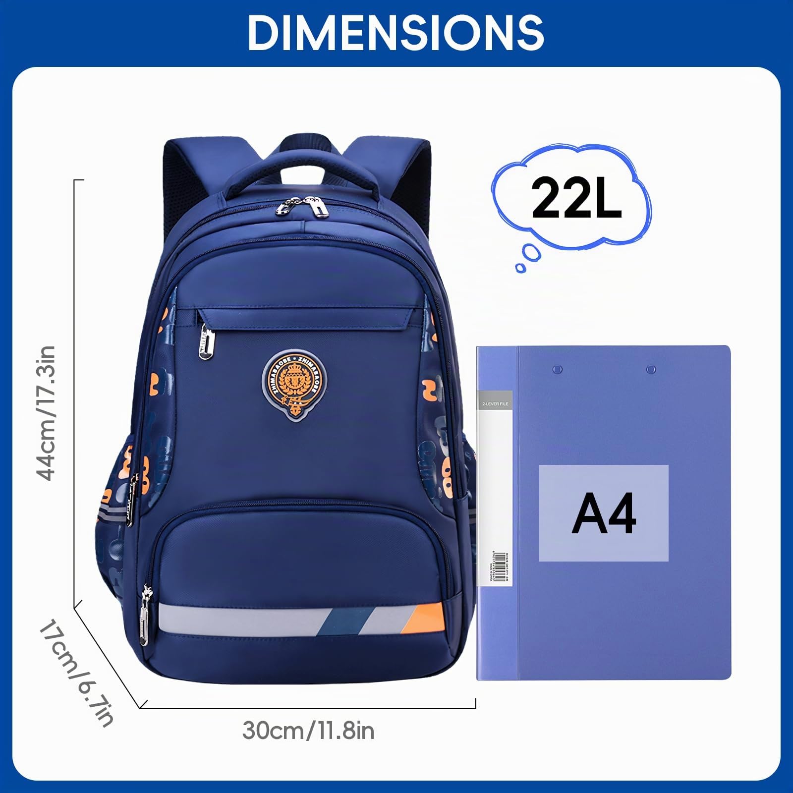 Amythe Cartable Garcon Primaire Renforcé, Sac d Ecole Garçon Ergonomique CP CE1 CE2 CM1 CM2, Sac à Dos Enfant à la Mode pour l'école Primaire, Bleu Marine