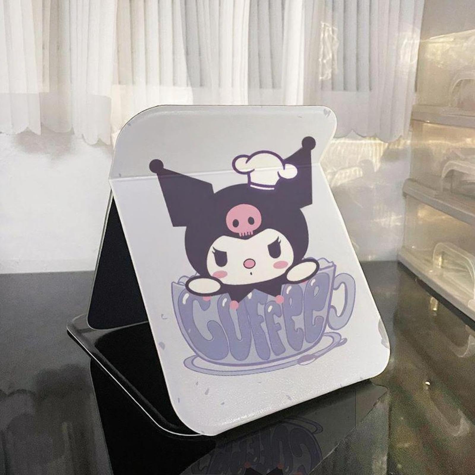 portable folding mirror, rectangular makeup vanity, desktop stand, student dormitory, coral kuromi