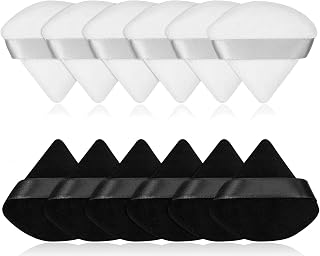 12 Pcs Pure Powder Puffs, Makeup Puff Face Soft Sponge Triangle Cosmetic Makeup Tool with Strap for Contouring Under Eyes and Corners