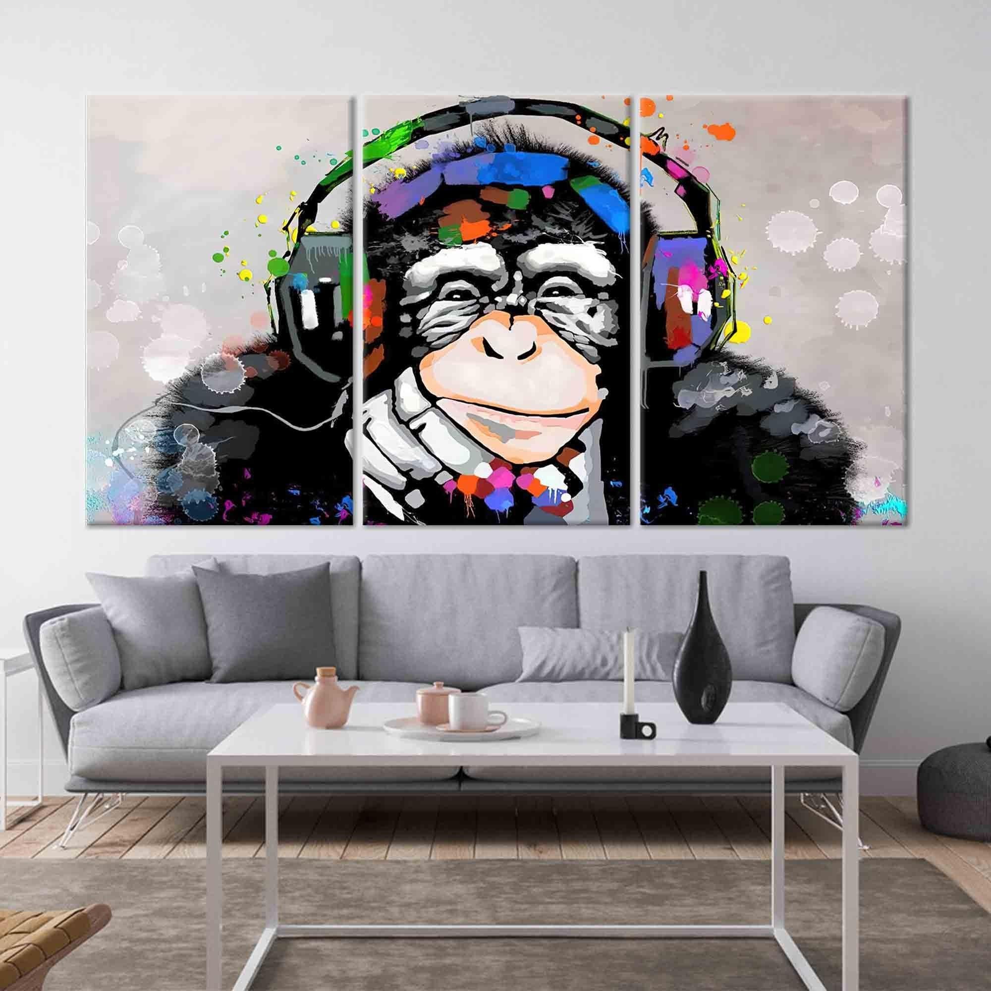 Affiche colorée style graffiti de singe DJ pour salon moderne et studio - 6