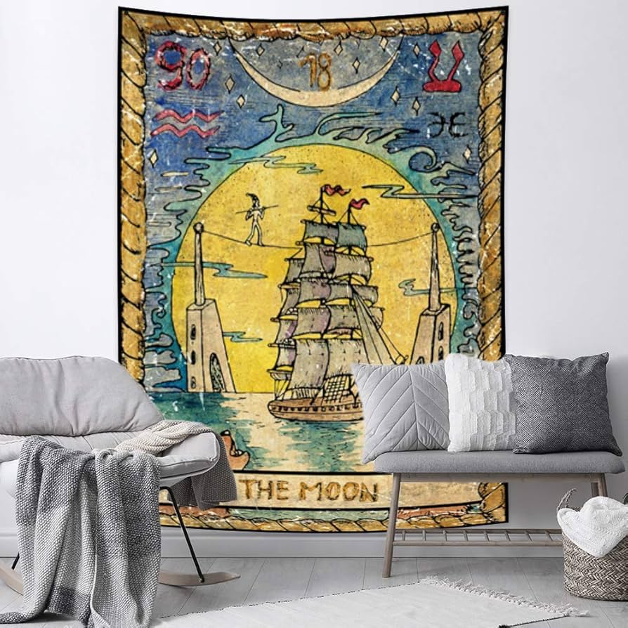 Amazon.co.jp: 180x235cm タロット タペストリー 月 狼 船