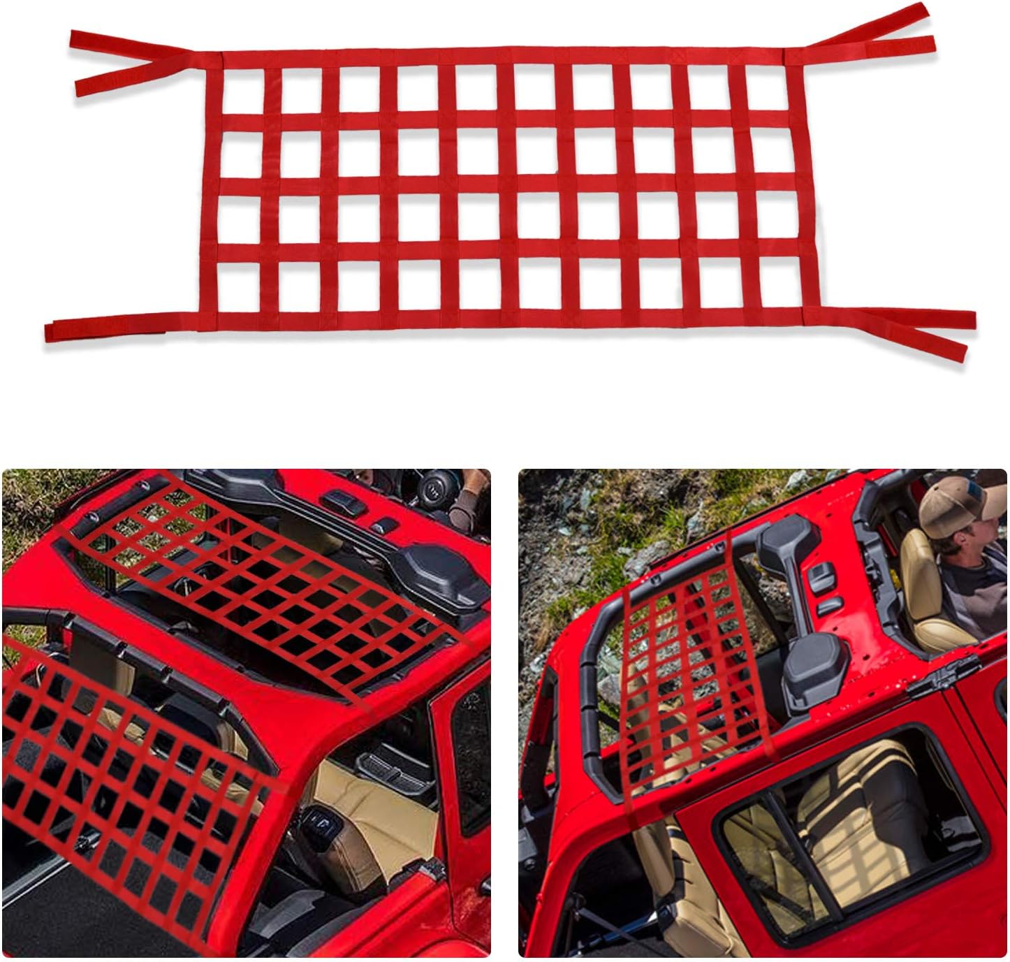 Red ONE250 Cargo Mesh Heavy Duty Net Roof Top Hammock or Rear Trunk