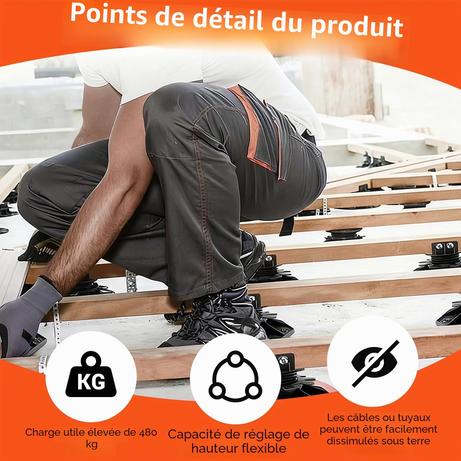 Lot de 24 plots réglables en hauteur pour dalles de terrasse, plots autonivelants pour lames de terrasse, structure porteuse