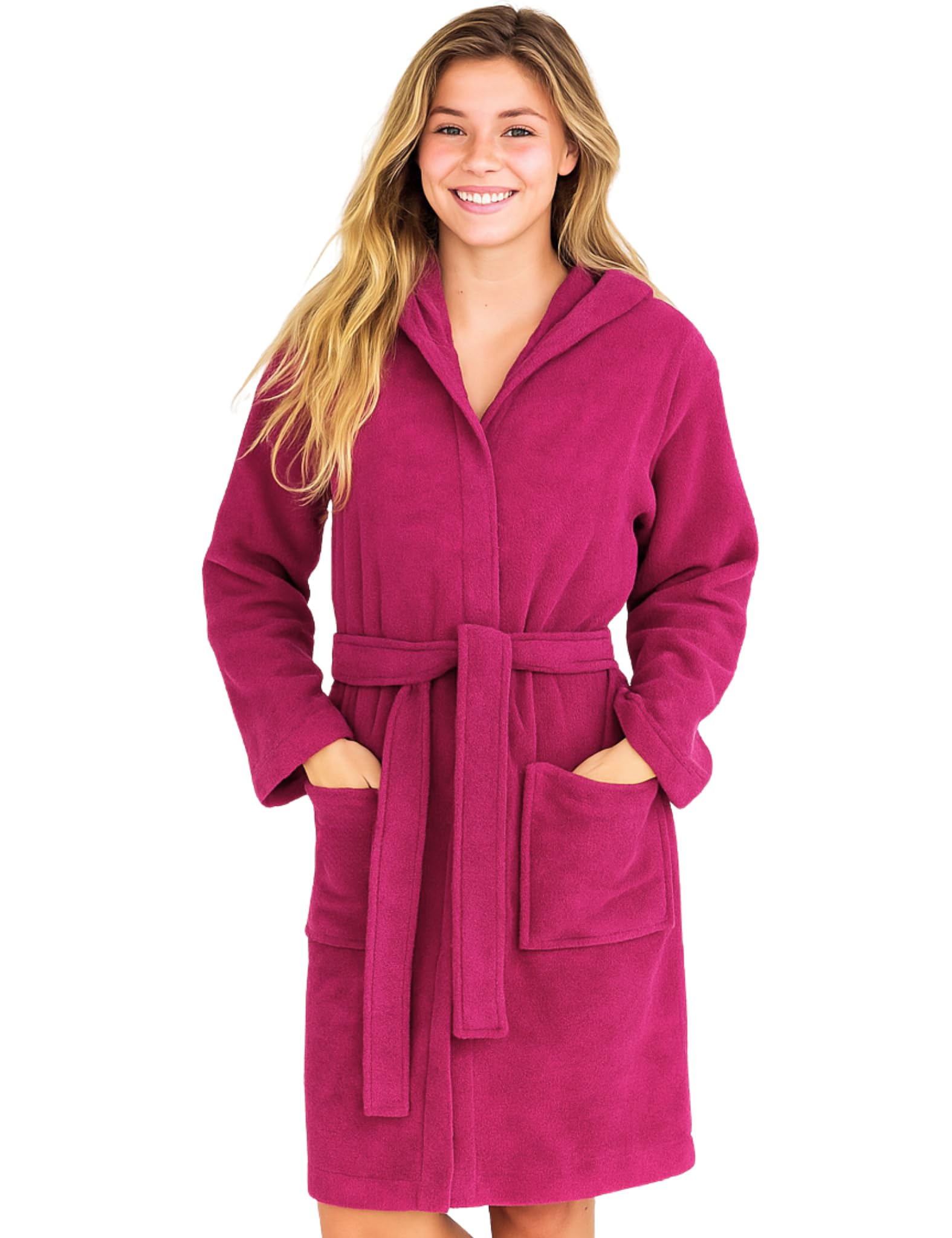 Morgenstern Dressing Gown Children 100% Cotton Towelling Hood Boys Girls Fuchsia Age 11-12 146-152 cm OEKO-TEX