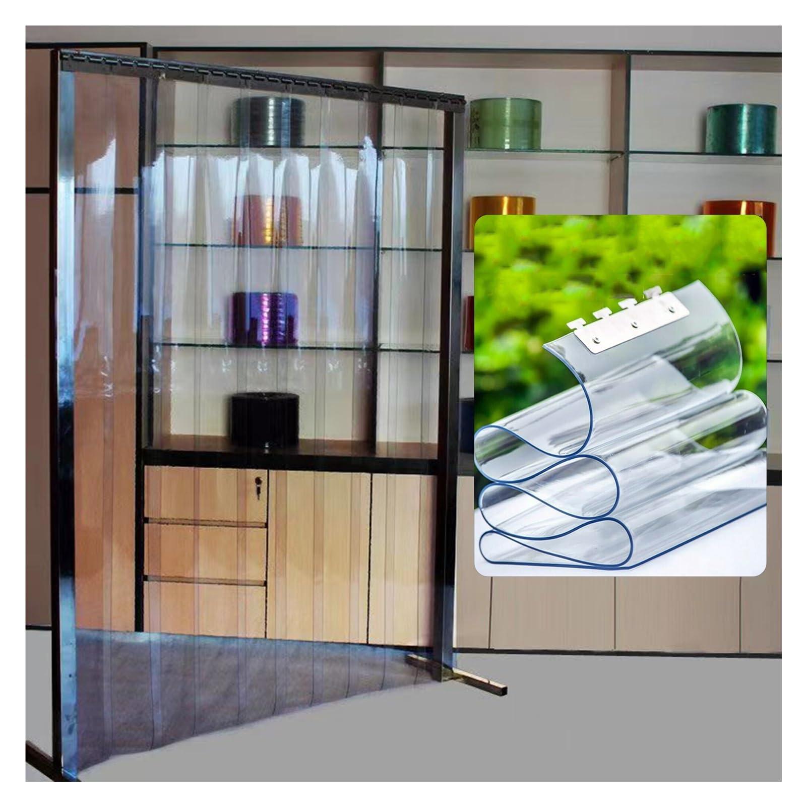 Rideau de porte à lanières PVC transparent pour isoler le garage du froid