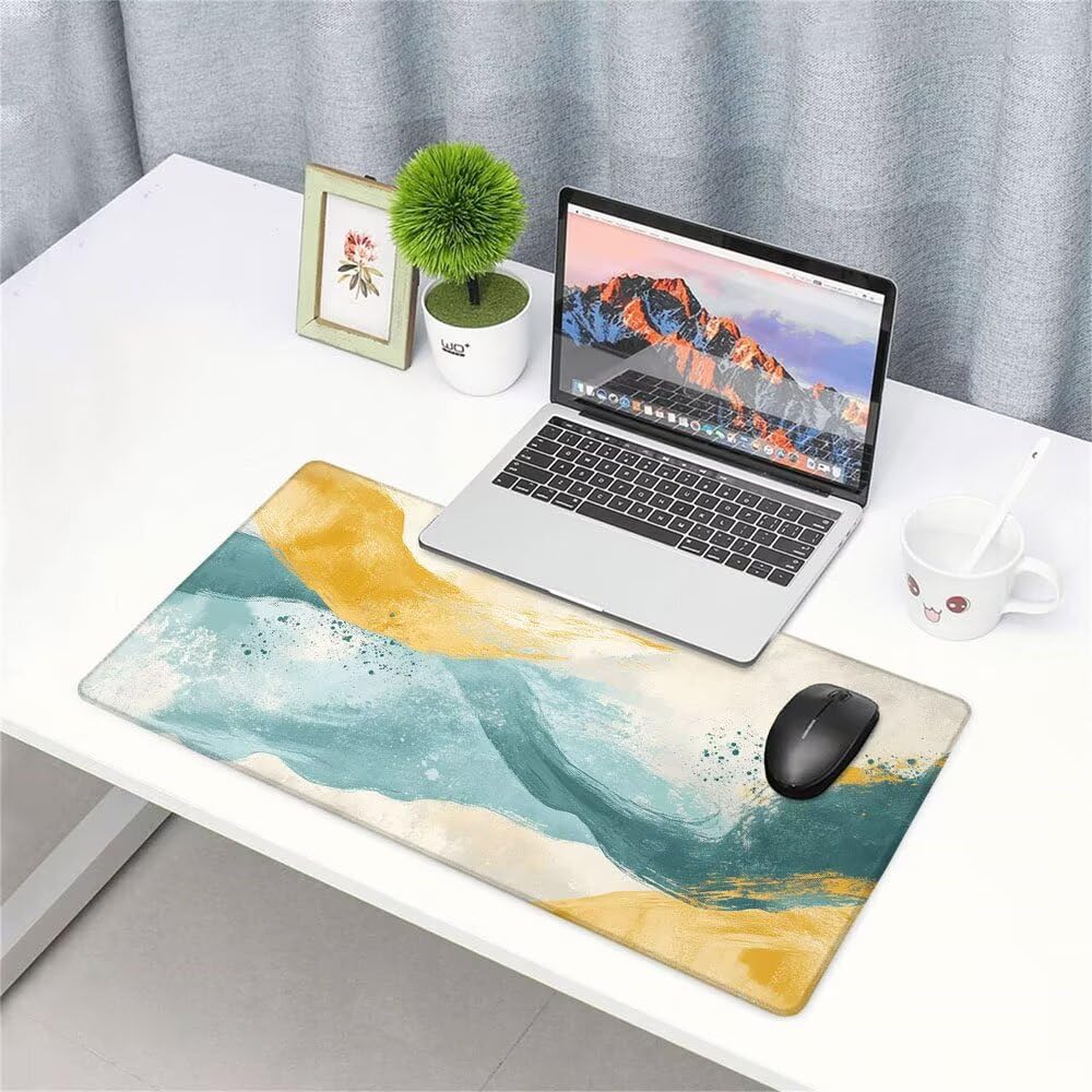Alfombrilla de Mouse para Juegos, Giallo, XXL, Antideslizante, Impermeable, Diseño de Astratto, Extendido, Grande, 1200x600x3mm, para PC, Laptop, Ufficio, Famiglia d-563