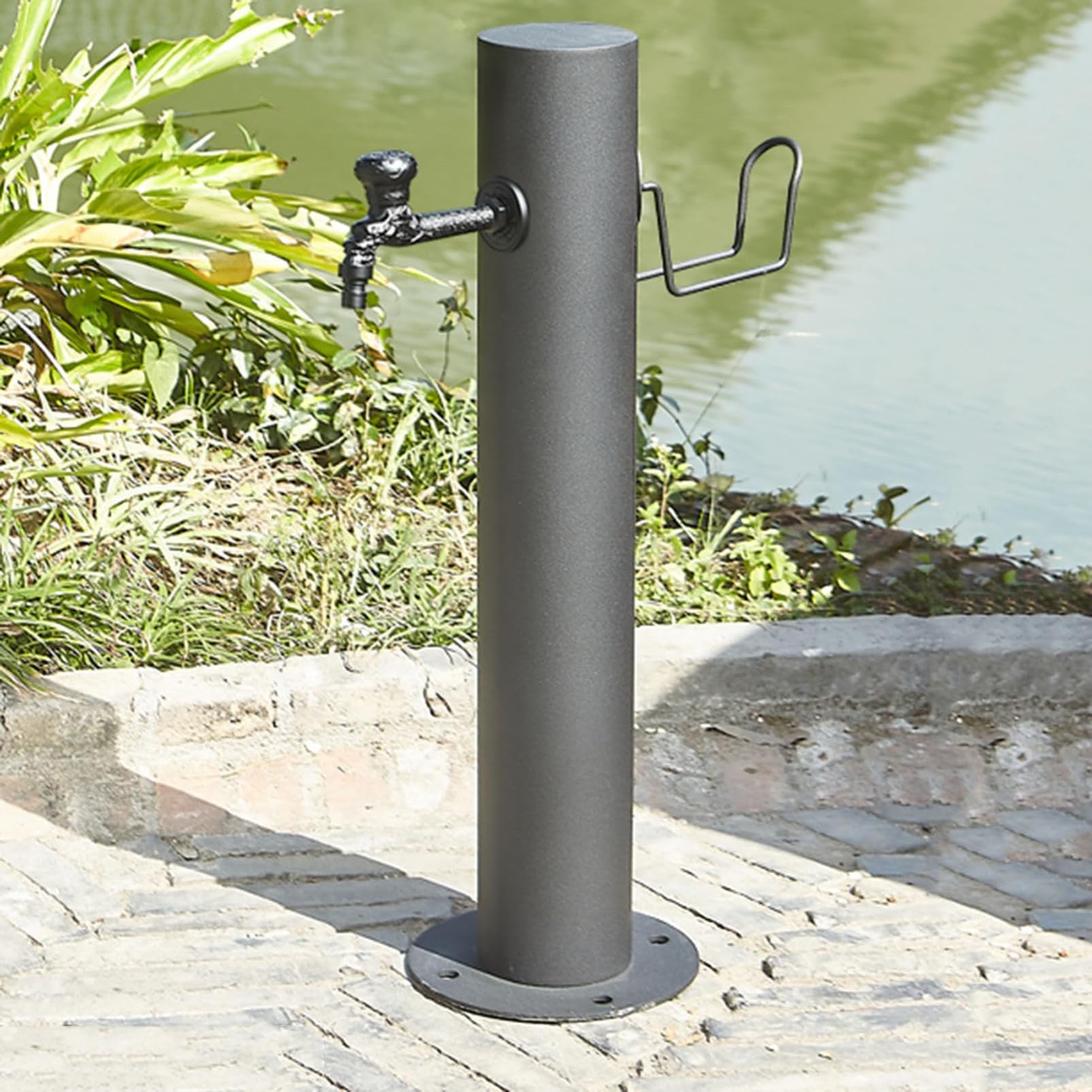 Garden Water Column Floor Mount Water Tap, Stainless Steel Cylindrical Vertical Garden Water Column With Hose Hanger Stand, Outdoor Yard Hydrant Frost Proof Water Feature,A-Height 50cm*Diameter 10.5c