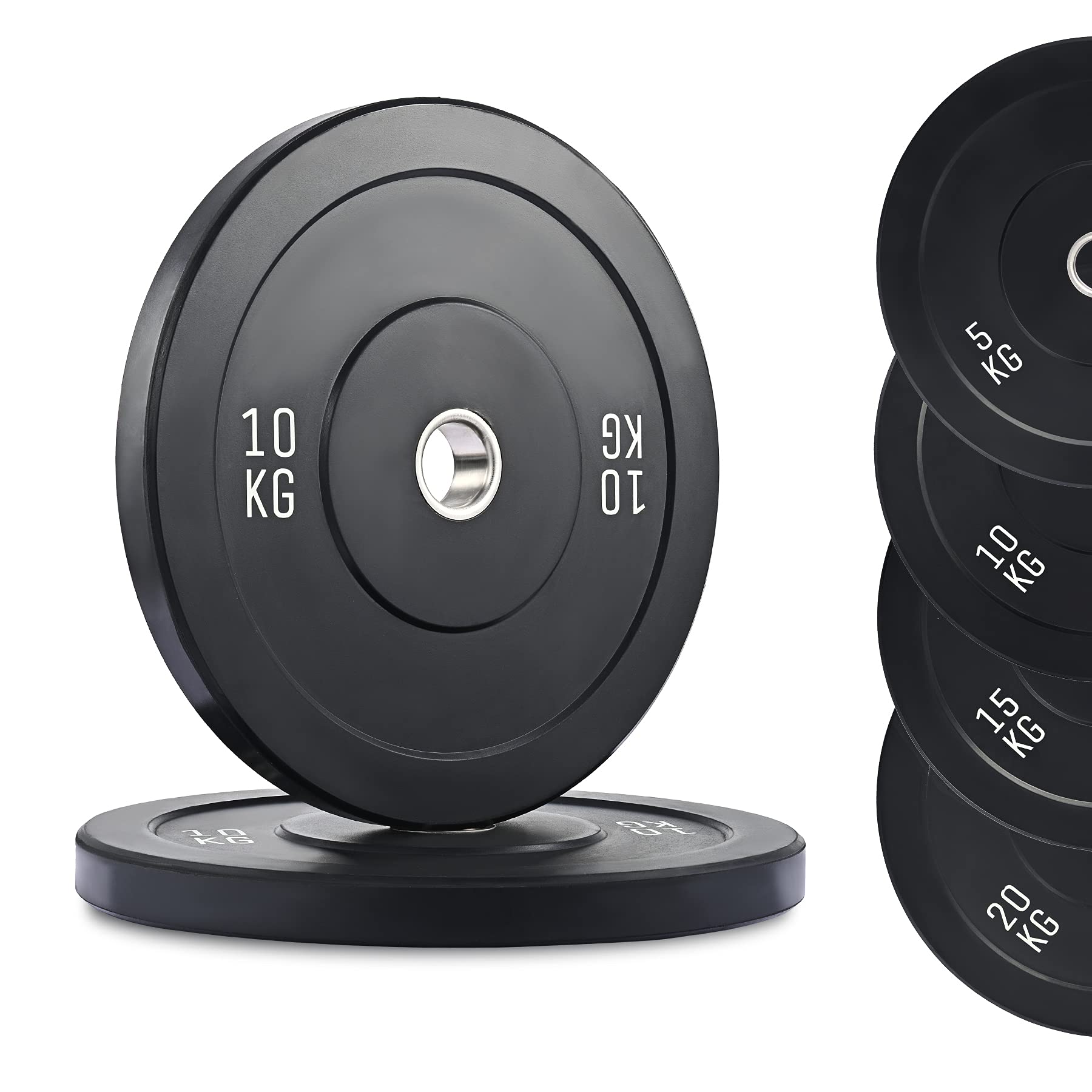 ZELUS Two 10kg Weight Plates, 2 Inch Olympic Weight Set with Rubber Barbell Plates w Stainless Steel Inserts, Bumper Plates for Pro or Home Gyms Strength Training Weightlifting (10kg × 2)