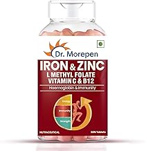 DR. MOREPEN Iron & Zinc Tablets | Enriched with Iron, Zinc, Vitamin C & B12 | Natural & Safe for Men and Women | 60 Veg Tablets