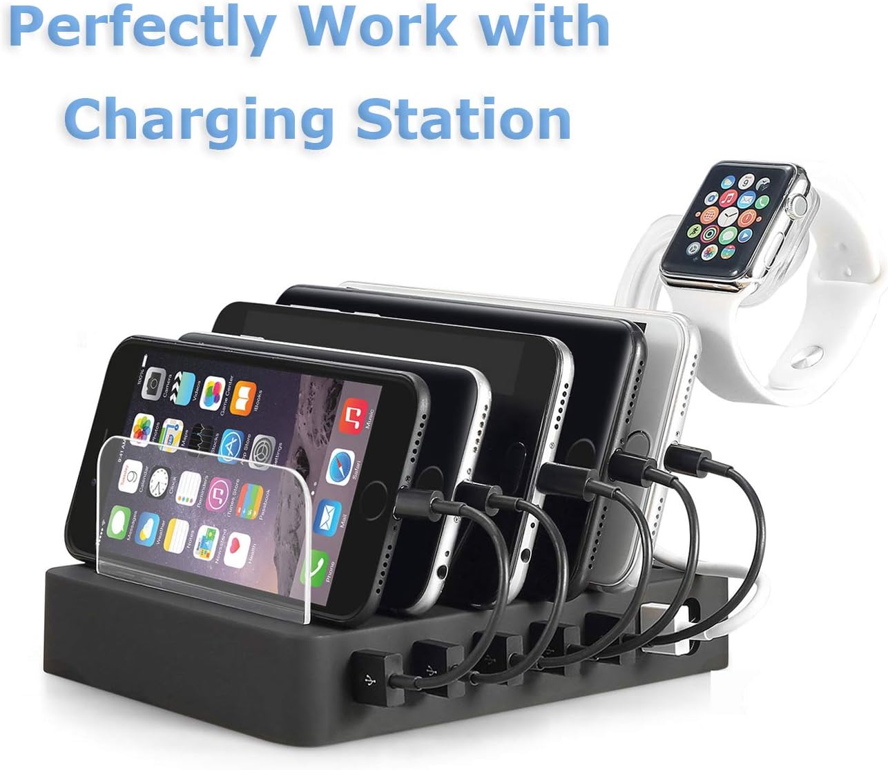COSOOS Short Cables for Charging Station, 4 Pack Short USB Cords Include 2 lPhone Cables, 1 USB Type C Cable and 1 Micro USB Cable Compatible with iPhone, Android, Samsung, Charging Station